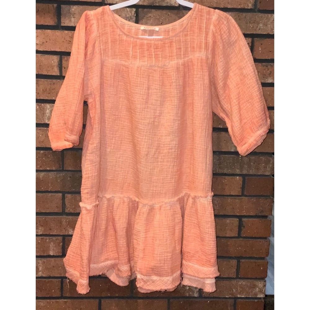 BaeVely Womens Orange‎ Short Sleeve Mini Dress 100% Cotton Size S